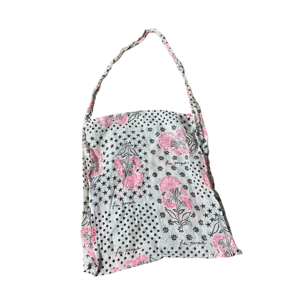 Free People Floral Star Polka Dot Tote Bag Women OS White Pink Boho Shopper